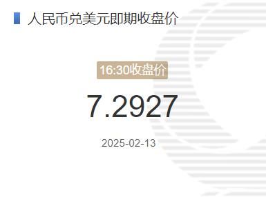 2月13日人民币兑美元即期收盘价报7.2927 较上一交易日上调162个基点